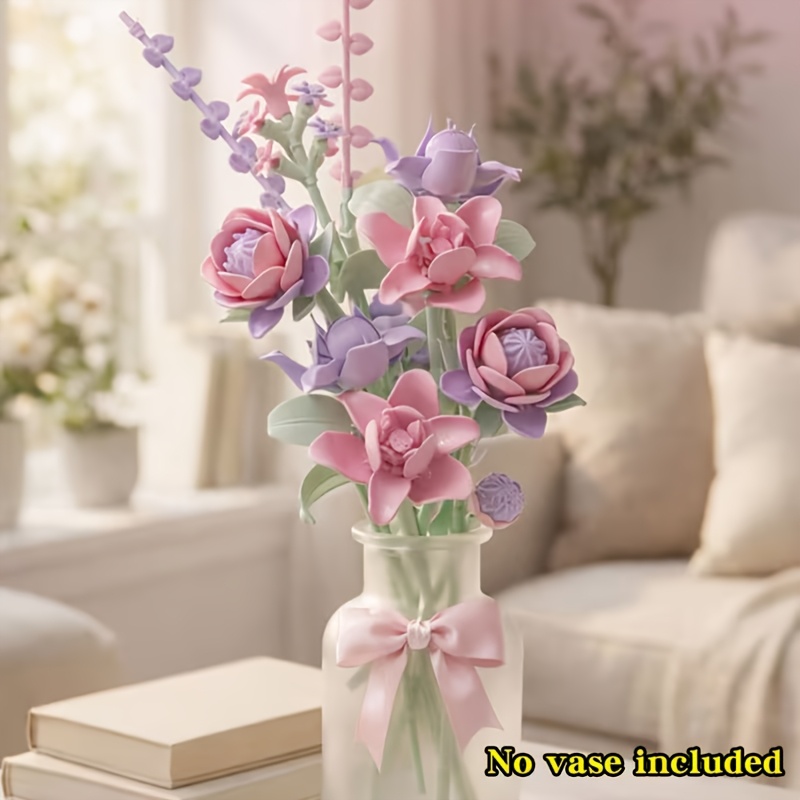 Pink Purple Peony Wind Chime Flower Building Block Set